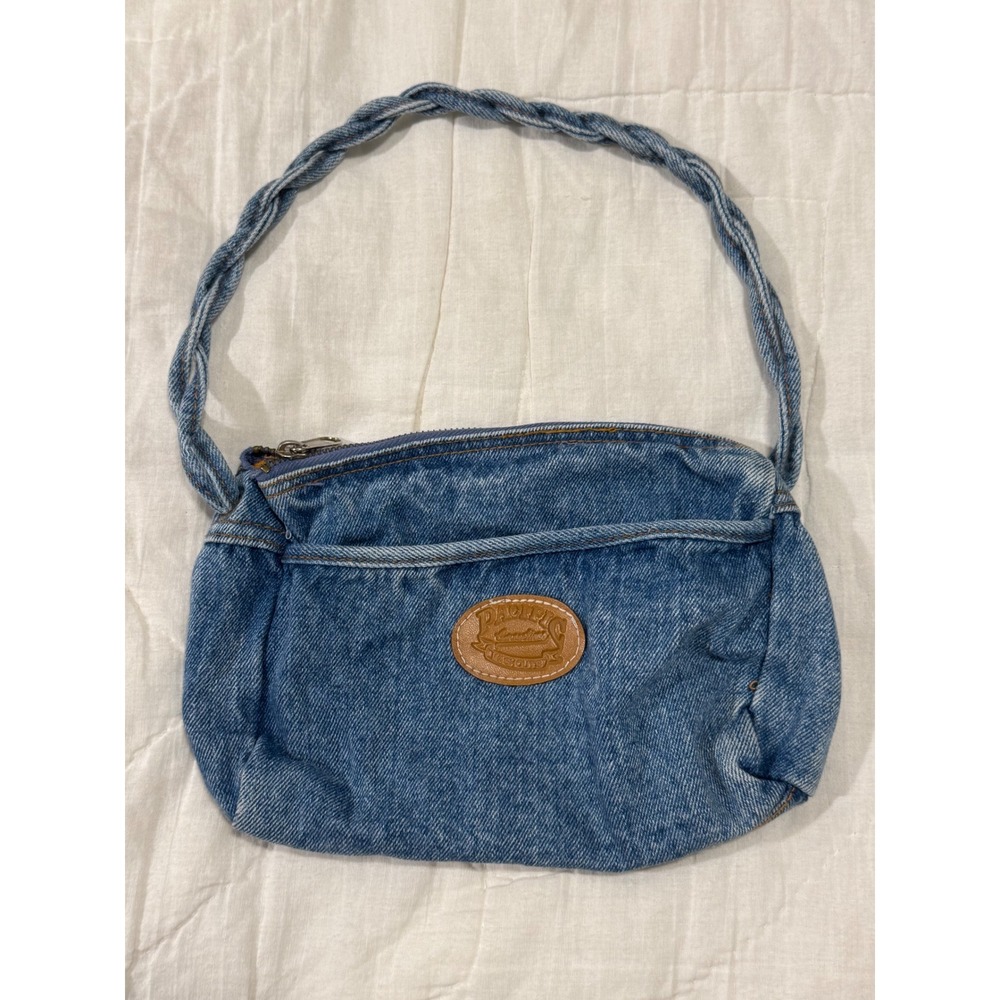 Vintage Pacific Connections Denim Shoulder Bag Braided Strap Y2K 90s Blue Jean